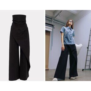 JULIA ALLERT High Waist Black Wide Leg Jersey Trousers Academia Avant Garde